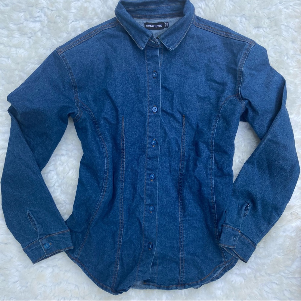 PrettyLittleThing Button Down Dark Wash Denim Shirt